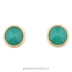 Jane Marie Opal Stud Earrings Antique Gold Teal Green Dainty Jewelry NWT